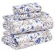 Ruvanti 100% katoenen percal lakens voor full size bed - 16 inch diepe zak perfecte pasvorm - knapperig en koel - glad en comfortabel - duurzame blauwe bloemen lakensets (1 plat, 1 getailleerd en 2