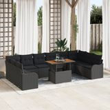 vidaXL Tuinbank Set 11-delig Zwart Polyrattan