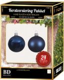 Bellatio Decorations Shoppartners Bv 24 Stuks mix glazen Kerstballen pakket donkerblauw 6 en 8 cm