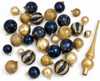 Feeric lights & Christmas Kerstversiering set - 60x kerstballen - kunststof - met glazen piek - donkerblauw - goud