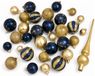 Feeric lights & Christmas Kerstversiering set - 60x kerstballen - kunststof - met glazen piek - donkerblauw - goud