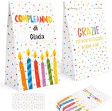 Sacs cadeaux sans marque pour anniversaire papier italien avec autocollants emballage cadeau fête anniversaire enfants lot de 25