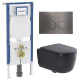 Geberit QeramiQ Dely Swirl Toiletset - 36.3x51.7cm - Geberit UP720 Duofix Sigma inbouwreservoir - 35mm zitting - bedieningsplaat gunmetal - ronde knoppen - mat zwart