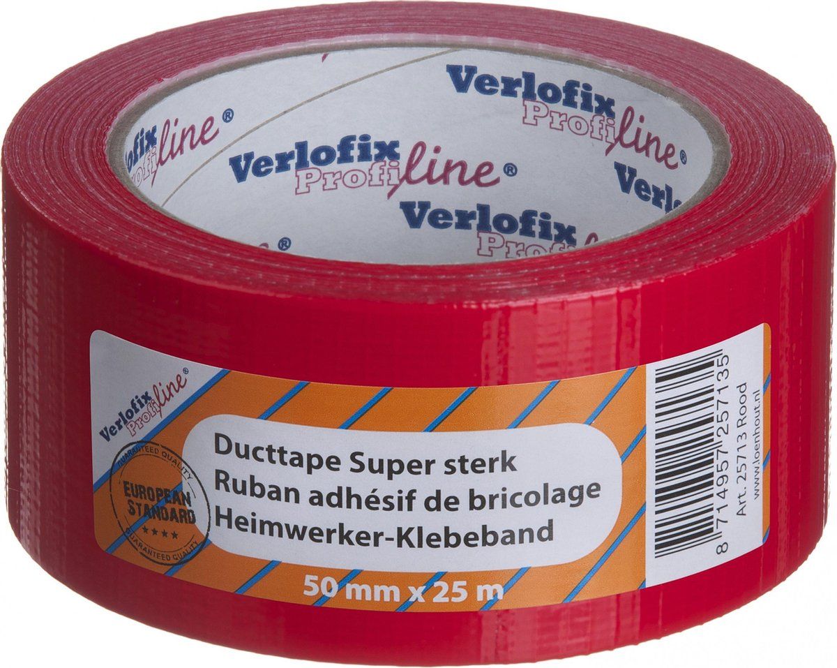 Verlofix duct tape supersterk 50 mm x 25 m PVC rood