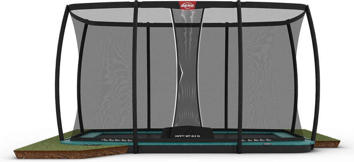 Berg flatground trampoline rechthoekig Champion groen 410 cm met veiligheidsnet deluxe XL