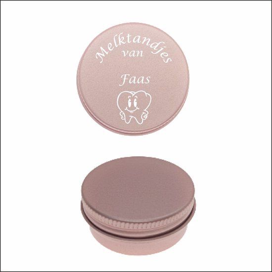 MC Living Melktanden Blikje Met Naam Gravering - Rosegoud - Rond - 4x4x2cm
