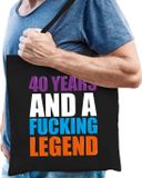 Bellatio Decorations Shoppartners Bv 40 year legend / 40 jaar legende cadeau tas zwart voor heren cadeau katoenen tas zwart voor heren - kado tas / tasje / shopper