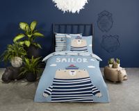 Dekbedovertrek Nautisch Beertje - 1 persoons 140x200/220 cm - Bleu - 100% Coton renforcé