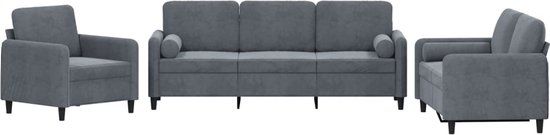 vidaXL 3-delige Loungeset met kussens fluweel donkergrijs