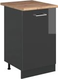 Vicco Keukenonderkast R-Line, Antraciet Hoogglans/Antraciet, 50 cm goudkleurig eiken werkblad