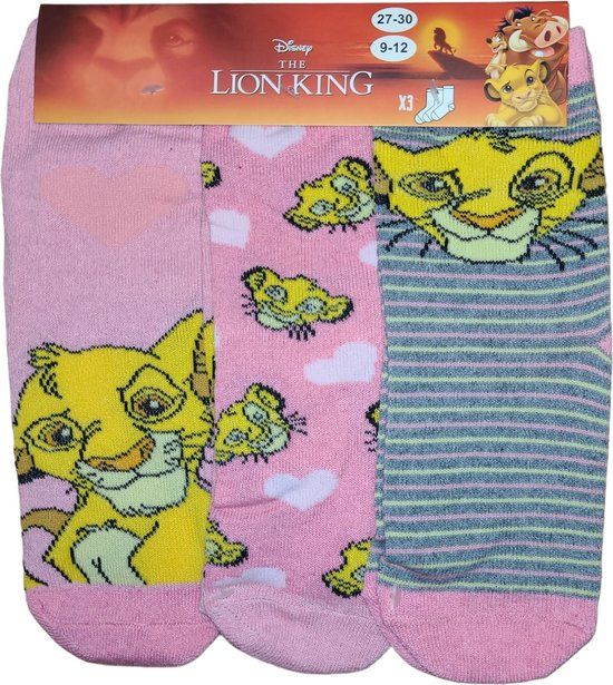 The Lion King - Girls' Socks - 3 Pairs - Size 31/34 - Pink - Polyester Blend