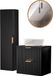 Ensemble de salle de bain 60 cm, noir, mat, avec miroir LED et armoire haute