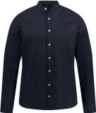 JP 1880 Heren Linnenmix Overhemd Lange Mouwen Opstaande Kraag Donkermarine XL