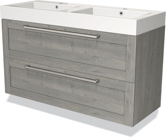 Maxaro Badkamermeubel 120cm Modulo Grijs Eiken 2 lades Kader Wastafel Mineraalmarmer
