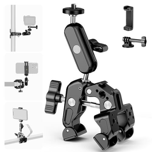 NEEWER Super Clamp+Magic Arm 3 inch met twee kogelkoppen, camera/telefoonklem met 1/4 inch 3/8 inch schroefdraad, ColdShoe, telefoonhouder en actiecameraansluiting compatibel met GoPro DJI iPhone 16