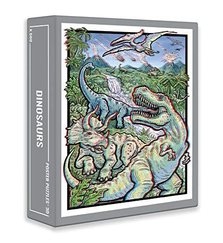 Cloudberries Dinosaurs - 3D Legpuzzel voor Volwassenen met Leuke, Retro Dinosauriërs als Thema (500 stukjes). Inclusief twee 3D-brillen!