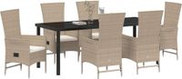 vidaXL - Tuin - Eettafel - Set - 7 - st - Beige - poly - rattan