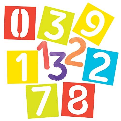 Baker Ross FE816 Nummer stencils - pak van 12, wasbare stencils voor kinderen om kaarten, afbeeldingen, schilder- en drukprojecten te versieren