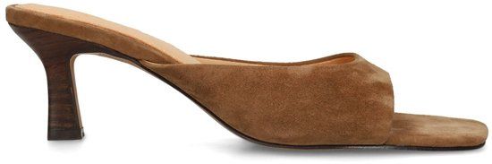Manfield - Dames - Cognac suède sandalen met hak - Maat 40