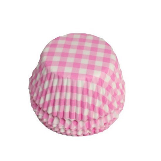 House of Marie Cupcake Cups Boerenbont Ruit Roze 50x33mm. 50st