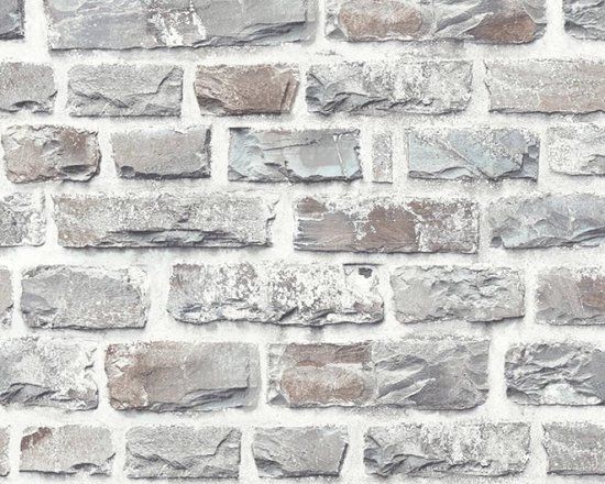 A.S. Création BREUKSTENEN BEHANG | industrieel - Grijs Bont - Vliesbehang