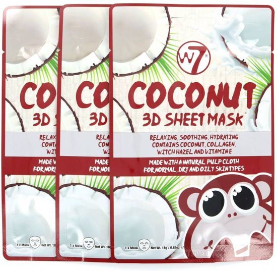 W7 3D Sheet Mask Coconut 3 Stuks