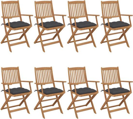 vidaXL Tuinstoelen 8 st inklapbaar met kussens massief acaciahout