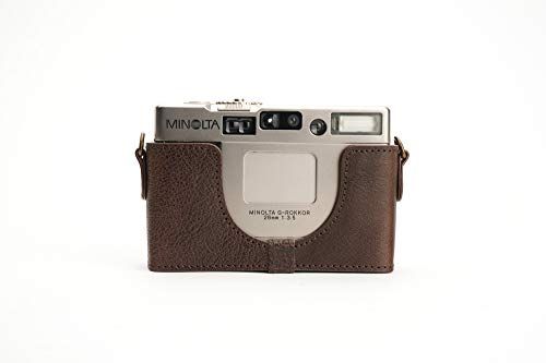 Zakao Minolta TC-1 Hoes, Handgemaakte Echt Echt Lederen Half Camera Hoesje Cover voor Minolta TC-1 TC1 Met Hand Band, Koffie