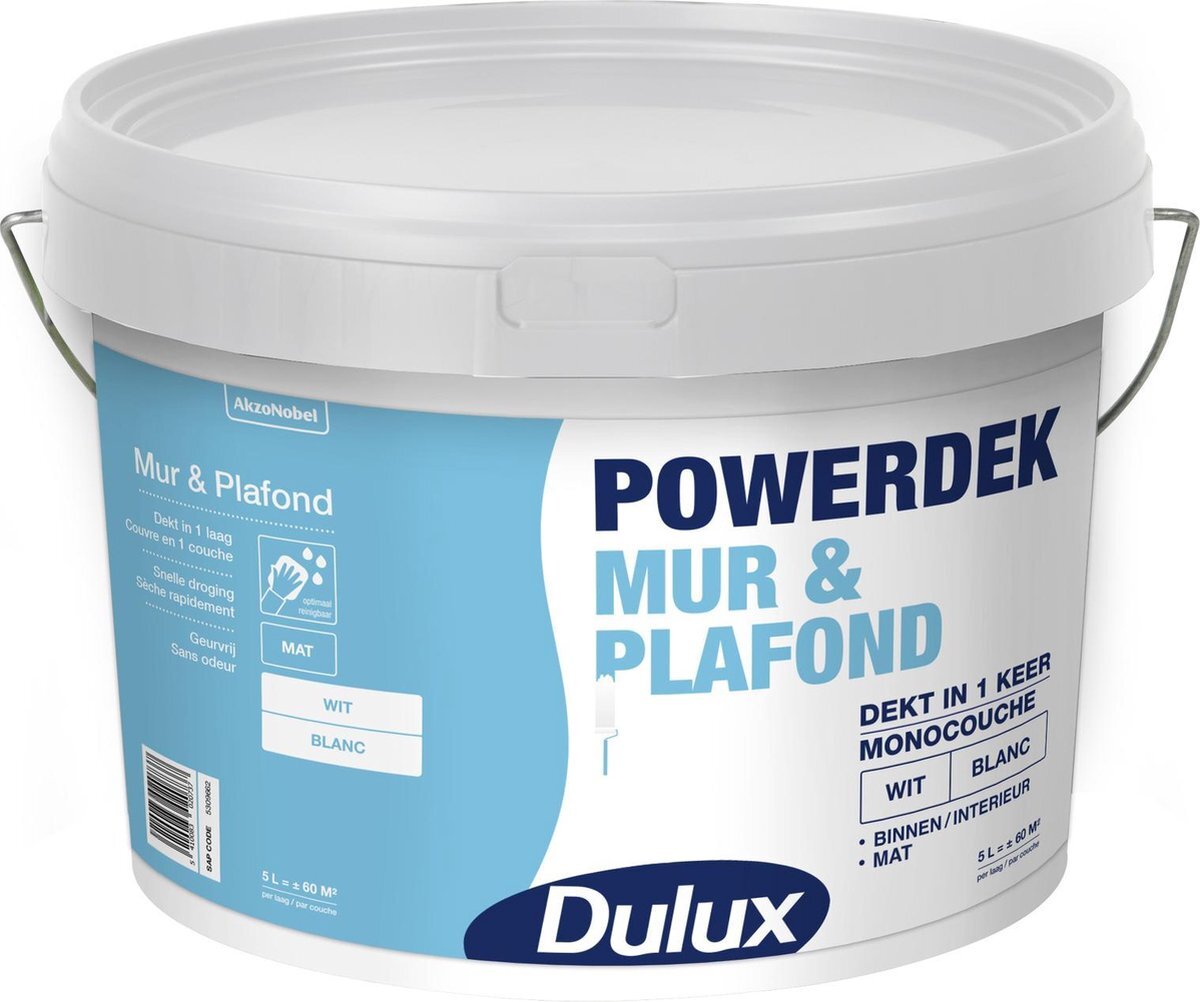 DULUX Powerdek Muur & Plafondverf - Wit - Mat - 5 Liter