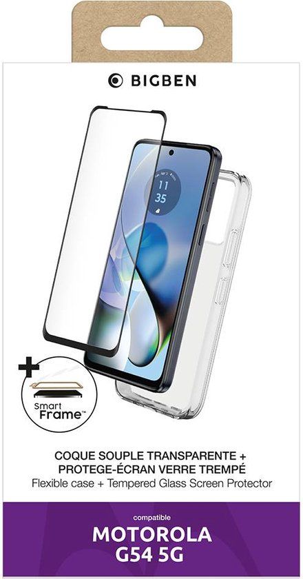 Bigben Connected, Hoesje geschikt voor Motorola G54 5G - Set met Tempered Glass, Transparant