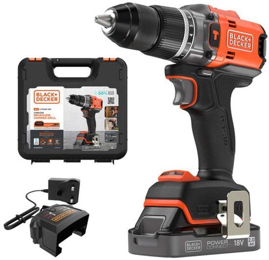 BLACK+DECKER 18V Accu-klopboor-/schroefmachine, 1x 2.0 Ah Accu, Li-Ion, Lader, BLD683D1XK-QW