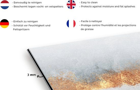 KitchenYeah Spatscherm keuken - Abstract - Goud - Marmer print - Strand - Luxe - Achterwand keuken - 100x65 cm - Aluminium