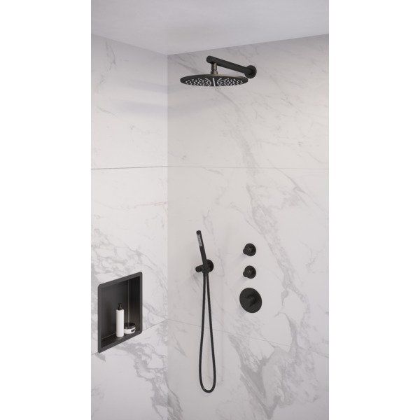 Saniclass Brauer Black thermostatische inbouwdoucheset 30cm hoofddouche wandarm staafhanddouche mat zwart 5-S-026