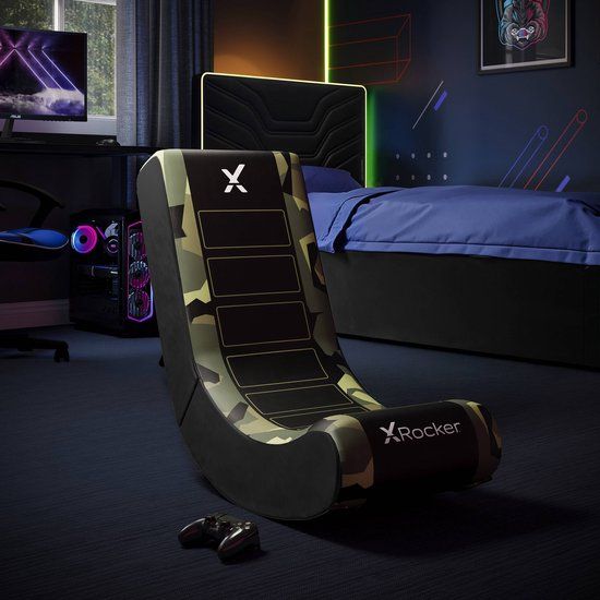 X Rocker Gamestoel - Geo camo - inklapbaar - video rocker - groen
