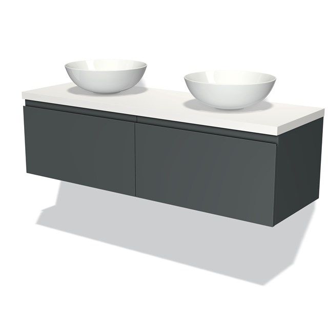 Maxaro Badkamermeubel Modulo Plato 140cm Donkergrijs 2 Lades Greeploos Mat Wit Blad