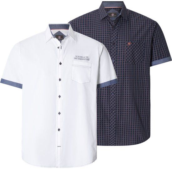 Jan Vanderstorm heren Overhemden, Set Van 2 - 53/54 - donkerblauw - Plus Size