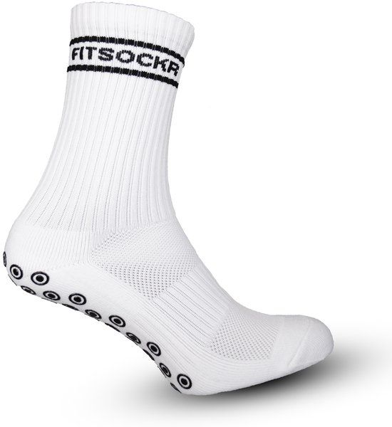 FS FitSockr Gripsocks FitSockr Gripsokken Voetbal - Sportsokken - Grip socks - Voetbalsokken - Padel sokken - Antislip Sokken Heren/Dames/Kind - Stripe - Wit - Maat 44-48
