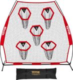 VEVOR Football Coach Throwing Net (226,5x106x210cm) met 5 Doelvakken, Draagbare Opbergtas en Boogframe, Training voor Quarterback-passnauwkeurigheid, Rood