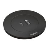 LEGRAND, Incara Disq 60 654731 USB A+C oplaadaansluiting, tafelstopcontact, inbouw, meervoudig, 15 W, kabellengte 2 m, 2 x P+E, kleur: zwart