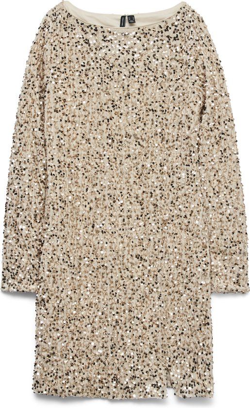 VERO MODA - VMBELLA LS SHORT SQ DRESS JRS GA - Dames - Mini jurken - L - Pumice Stone - Lange mouw - Polyester