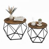 Merkloos Relaxdays Salontafel - set van 2 - rond - houtlook - metaal - industrieel