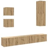 vidaXL 5-delige TV-meubelset, wandmontage, bewerkt hout, artisanaal eiken