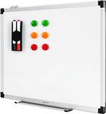 Amazon Basics Magnetisch Whiteboard met Aluminium Frame, Pennenbakje, 6 Magneten, 1 Wisser en 2 Stiften voor op Kantoor en Thuis, voor Wandmontage, Droog Uitwisbaar, Afneembaar, 60cm x 45cm
