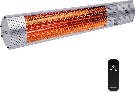 VONROC Heater Marsili 2000W – 2 Warmteniveaus – Zilver – Lowglare element – Met afstandsbediening