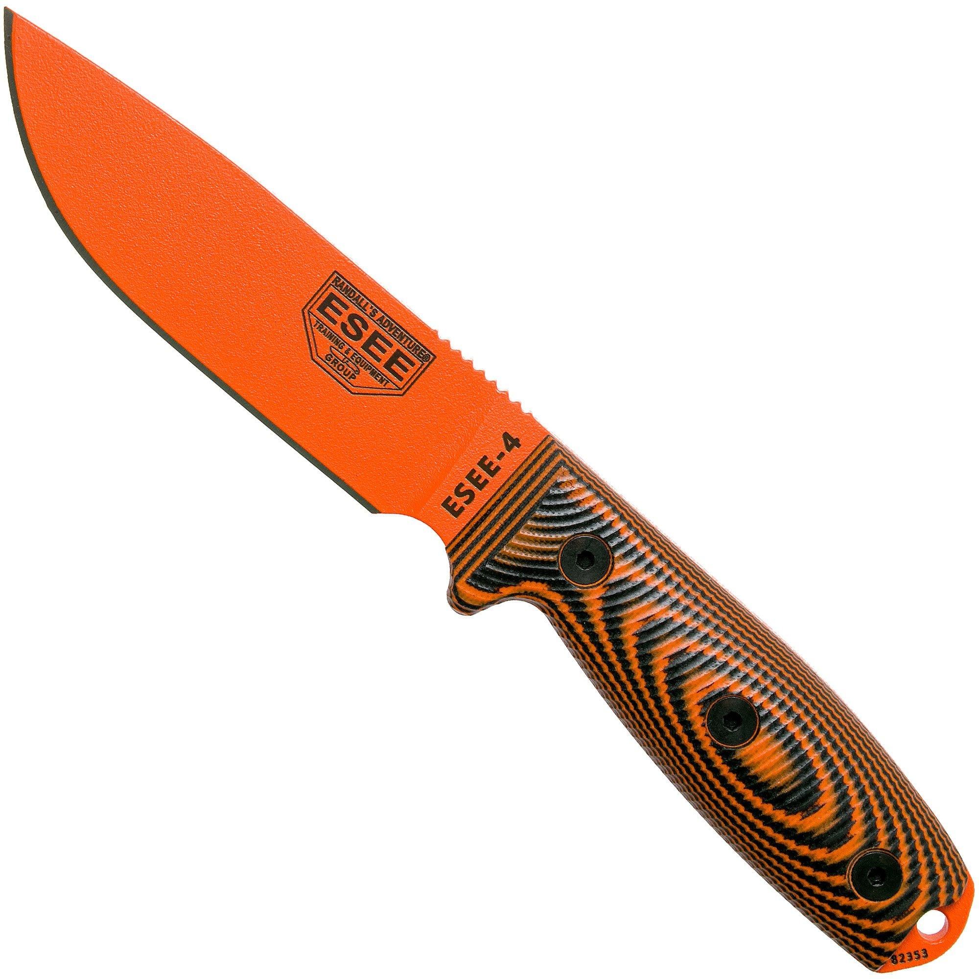 ESEE Model 4 Orange Blade 3D Orange-Black G10 survivalmes 4POR-006 - Zwarte schede + riemclip