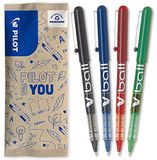 PILOT V-Ball 05 - Set van 4 vloeibare inktrollers - Fijne punt - Zwart, blauw, rood, groen