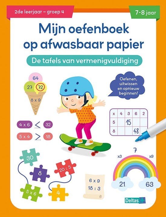 Deltas Mijn oefenboek op afwasbaar papier De tafels van vermenigvuldiging 7-8 jaar