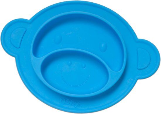 Nûby - Siliconen bord met zuigbodem - Blauw - Aap - 9m+