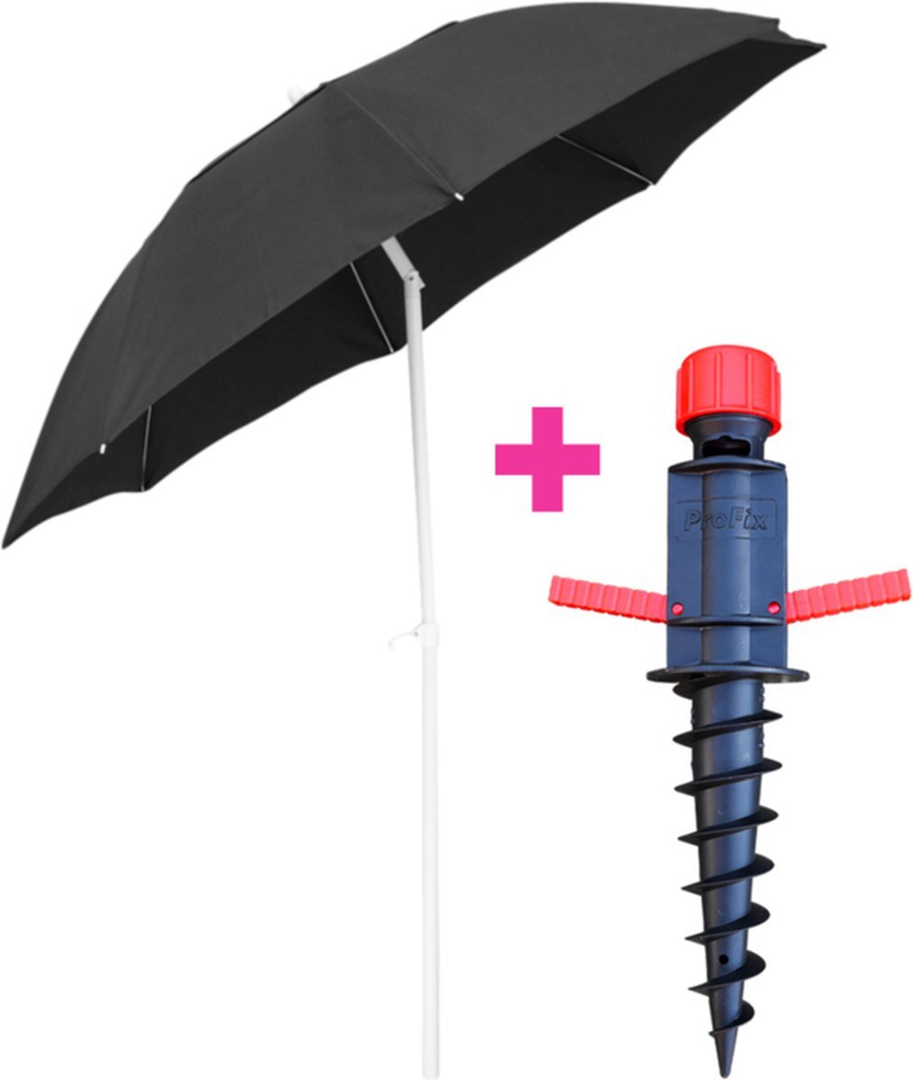 Actievlag Parasol met Knik Ø 180CM Antraciet + Grondboor - Actievlag.nl