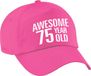 Bellatio Decorations Verjaardag cadeau petje - Awesome 75 year old - 75 jaar - roze - volwassenen - baseball cap